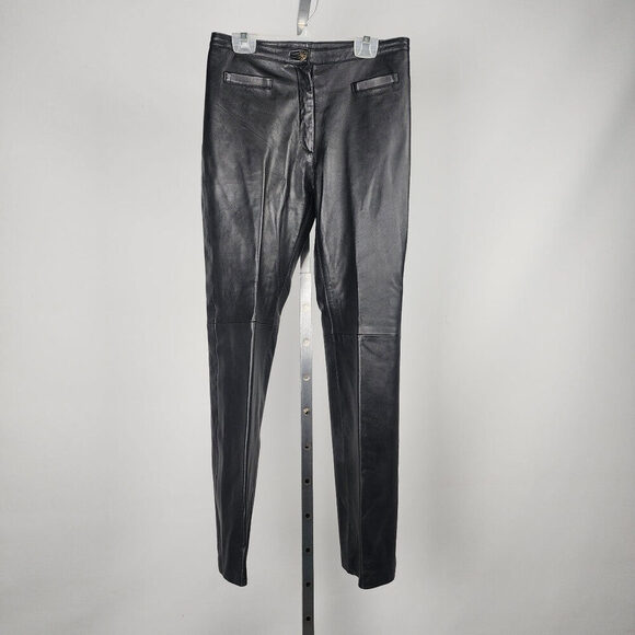 Vintage Boutique Of Leathers Black Leather Straight Leg Pants Size 29 - Picture 1 of 10